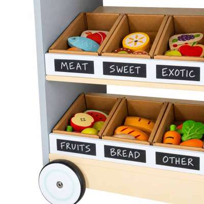 Wooden market stall food truck with a wheeled ice cube maker