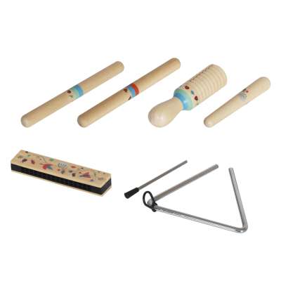 Wooden musical instruments for children triangle drumsticks harmonica grater