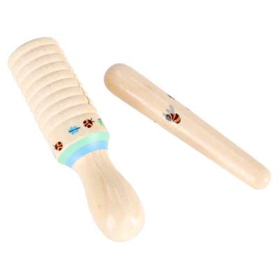 Wooden musical instruments for children triangle drumsticks harmonica grater