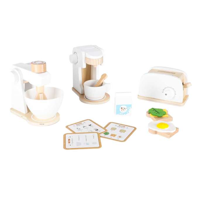 Wooden toy toaster coffee maker and mixer set a kitchen appliance set for kids