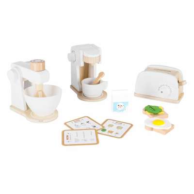 Wooden toy toaster coffee maker and mixer set a kitchen appliance set for kids