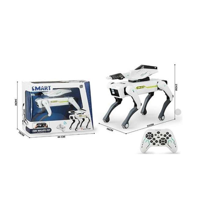 Remote-controlled interactive robot dog with a voice-controlled launcher