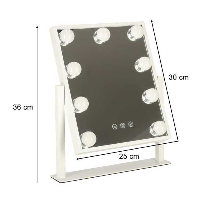 Lusterko do makijażu 9 LED z żarówkami USB 25x30cm