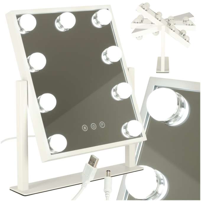 Lusterko do makijażu 9 LED z żarówkami USB 25x30cm