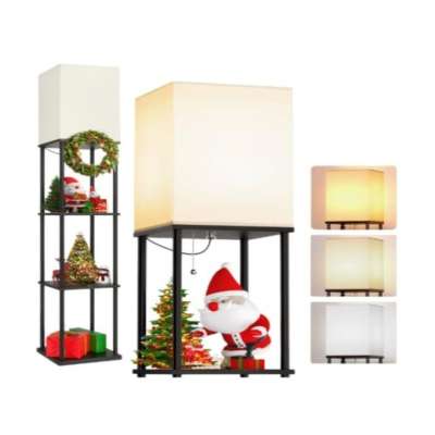 Lampa stojąca LED podłogowa lampka 2w1 z półkami półka regał