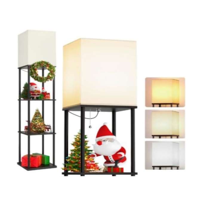 Lampa stojąca LED podłogowa lampka 2w1 z półkami półka regał