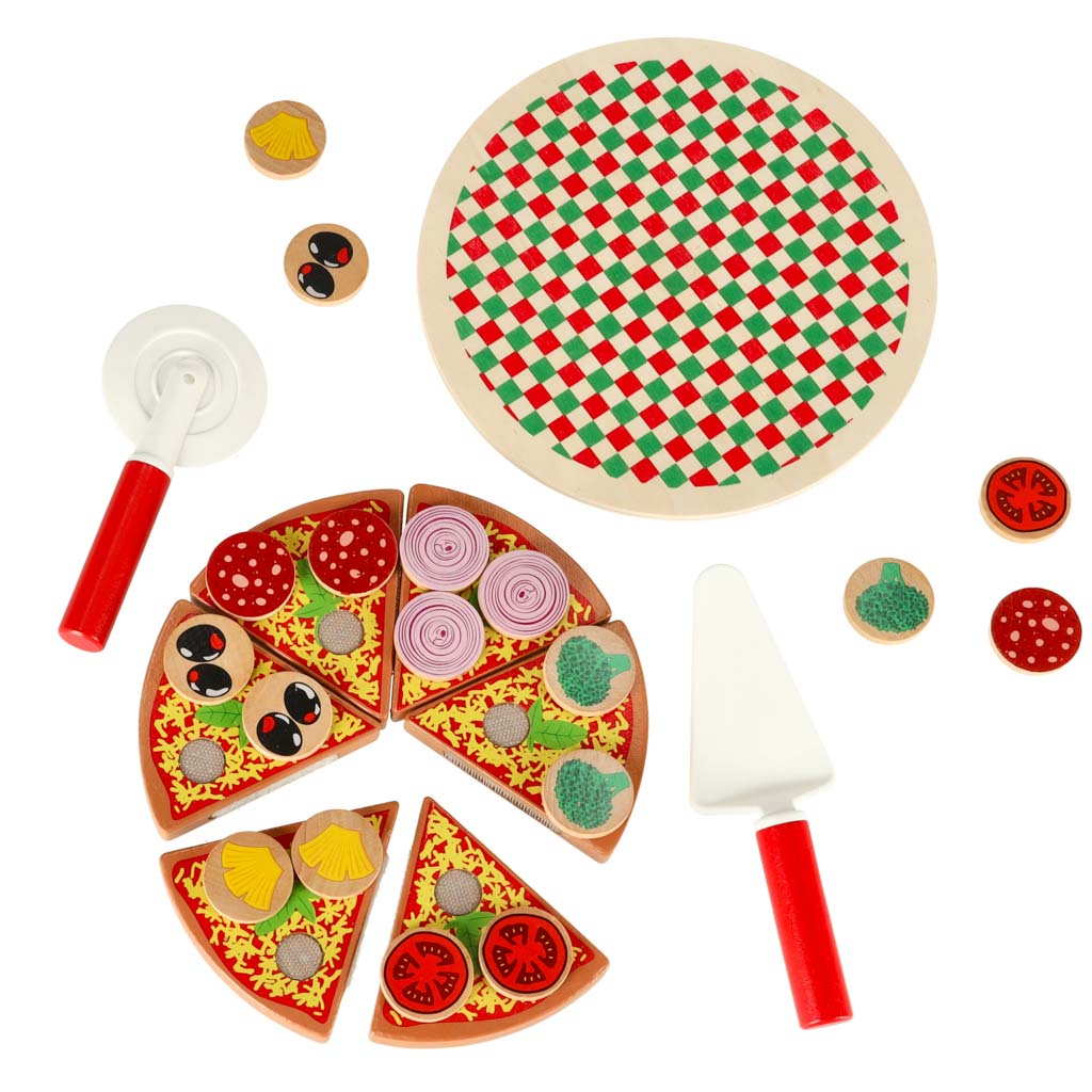 Dřevěná hrací sada Pizza s příslušenstvím KX7728