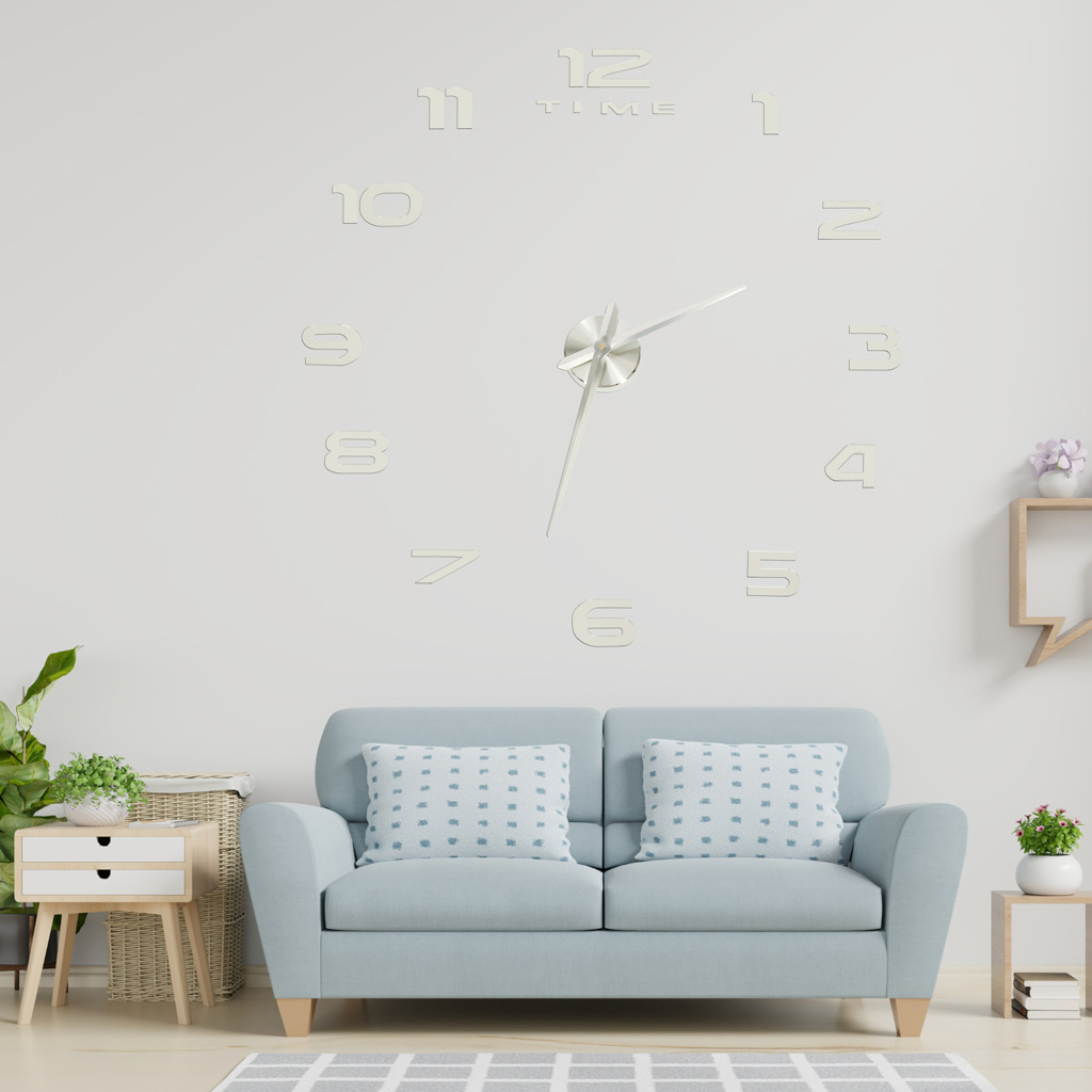 Nástěnné hodiny velké 80-120cm stříbrné 12 číslic KX7844