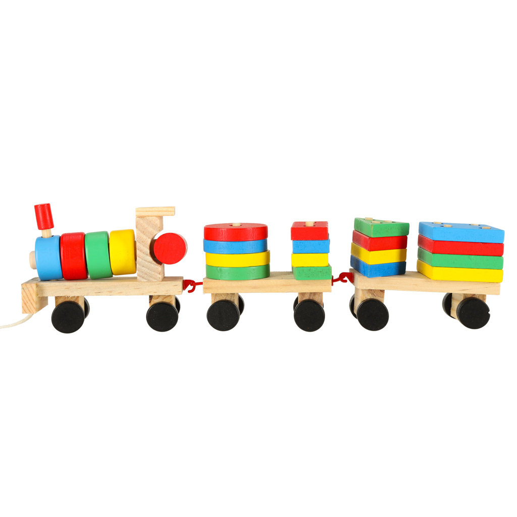 Dřevěný třídič obratnostní puzzle vlak lokomotiva + vagóny 30cm KX7459