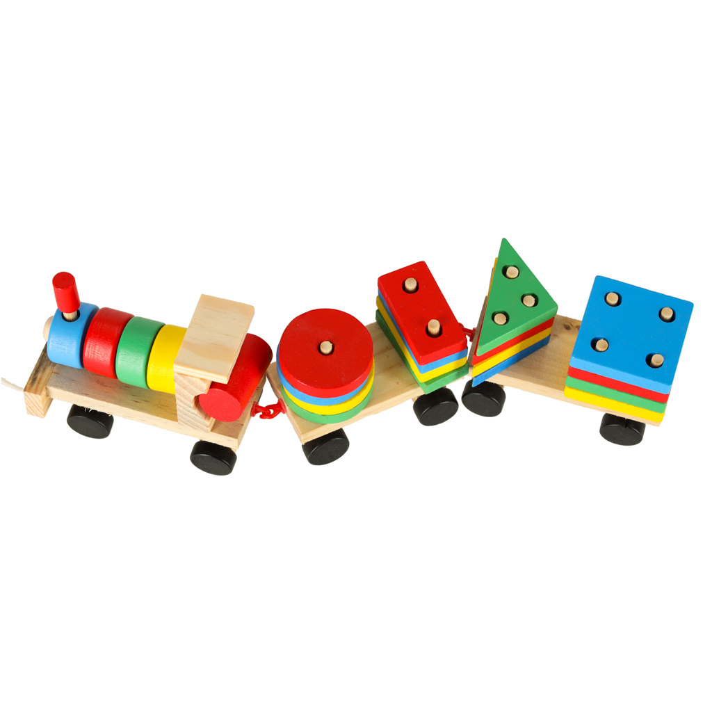 Dřevěný třídič obratnostní puzzle vlak lokomotiva + vagóny 30cm KX7459