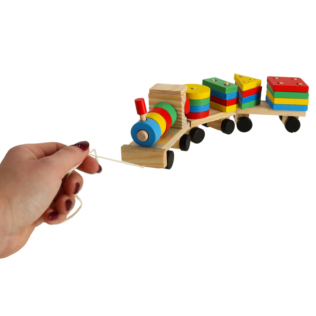 Dřevěný třídič obratnostní puzzle vlak lokomotiva + vagóny 30cm KX7459