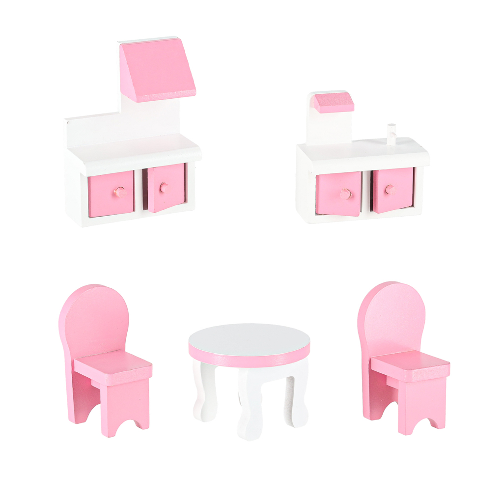 MDF dřevěný domeček pro panenky + nábytek 70cm růžový LED KX6484