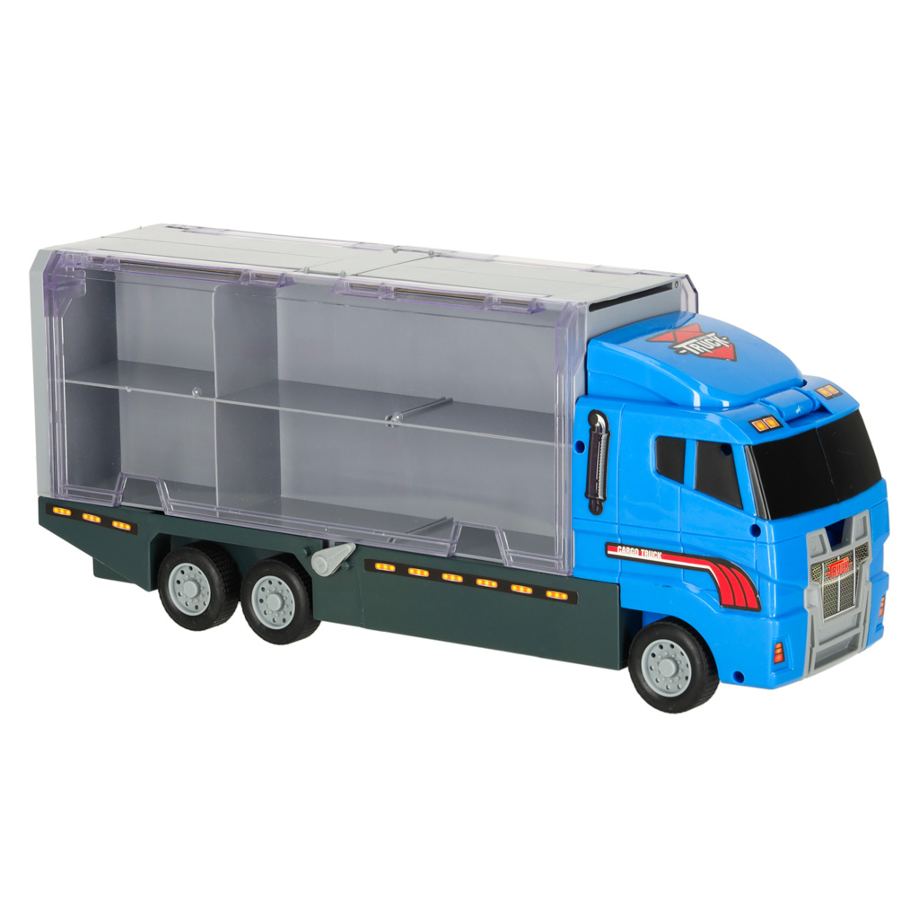 Transporter truck TIR launcher + kovová auta policie KX6681_2