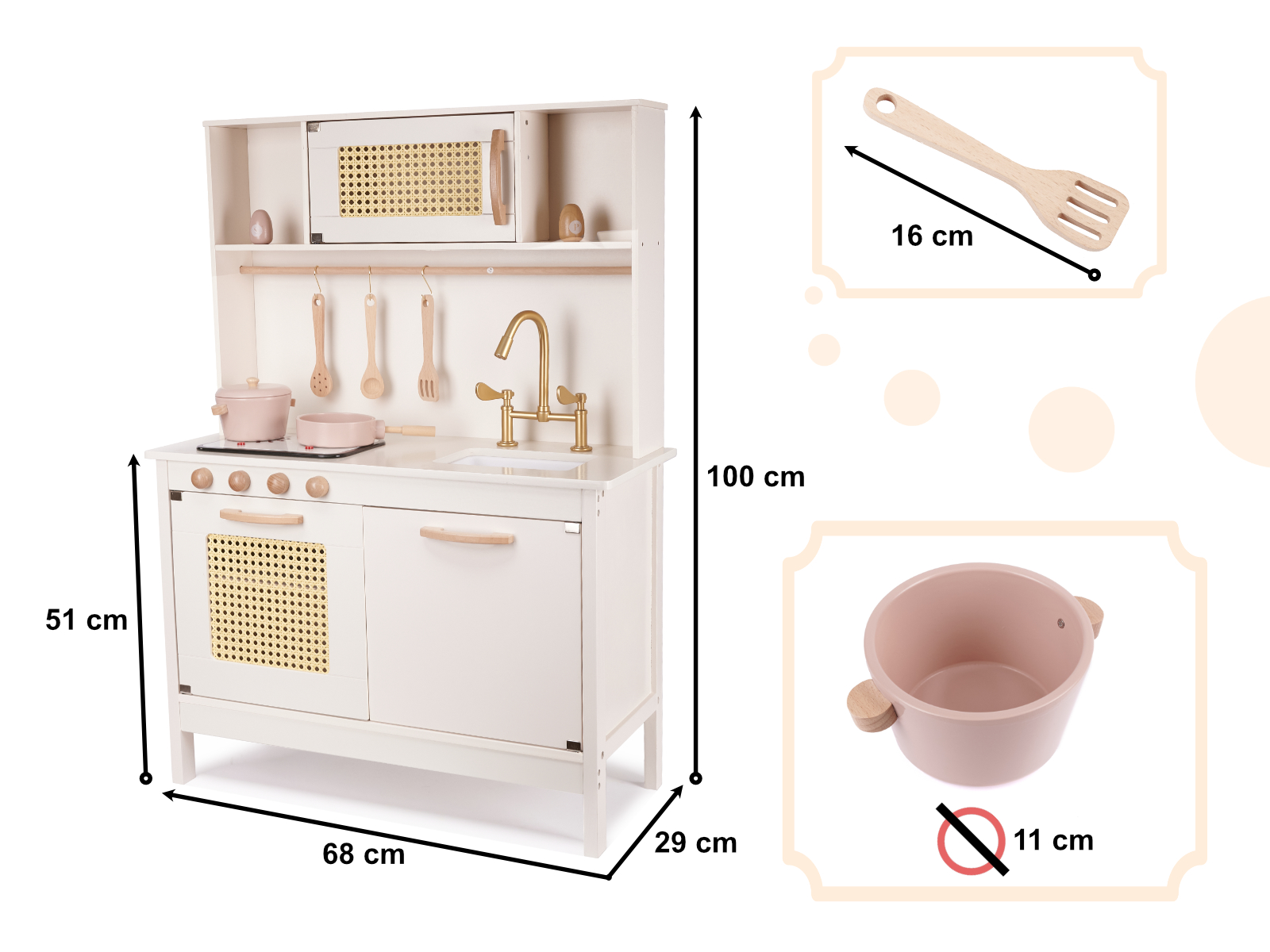 Dětská dřevěná retro kuchyňka z MDF s doplňky BOHO KX6284