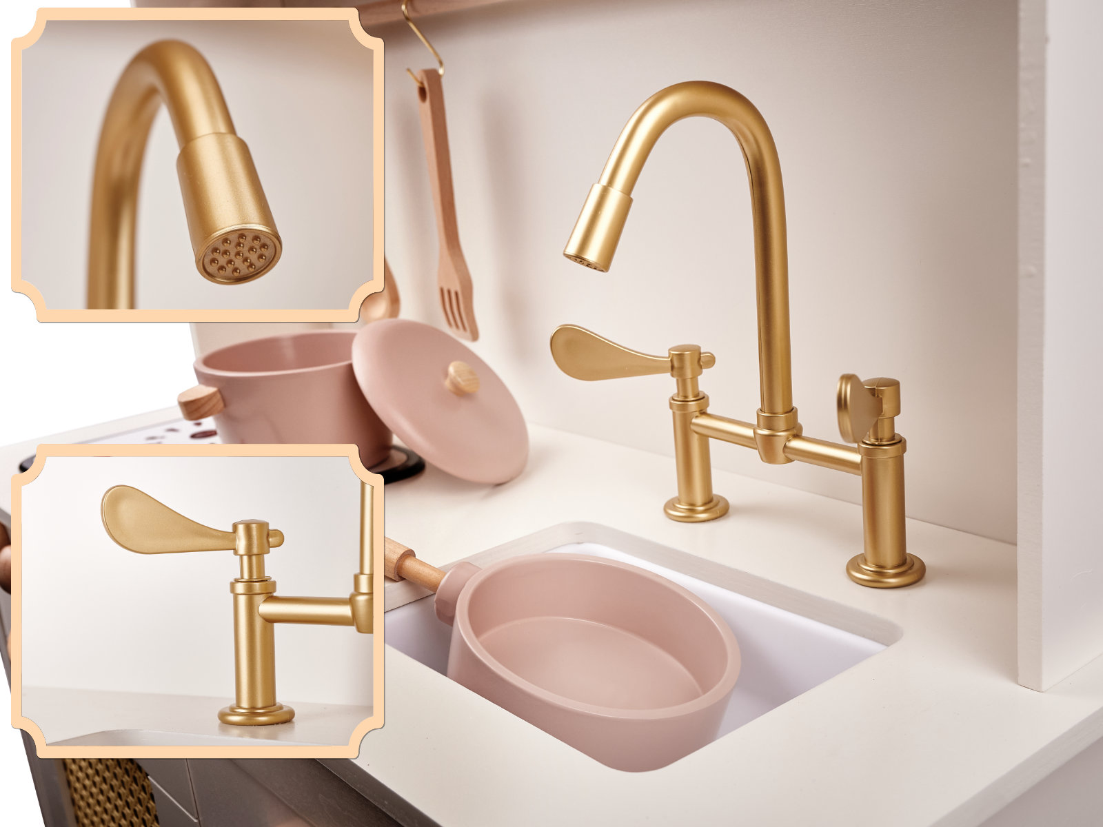 Dětská dřevěná retro kuchyňka z MDF s doplňky BOHO KX6284