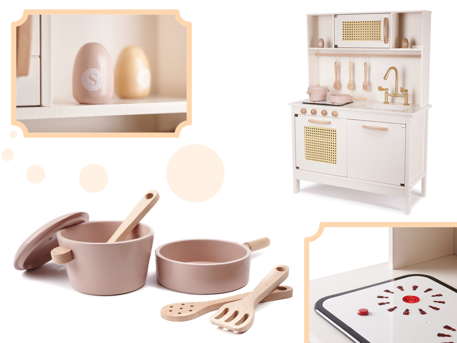 Dětská dřevěná retro kuchyňka z MDF s doplňky BOHO KX6284