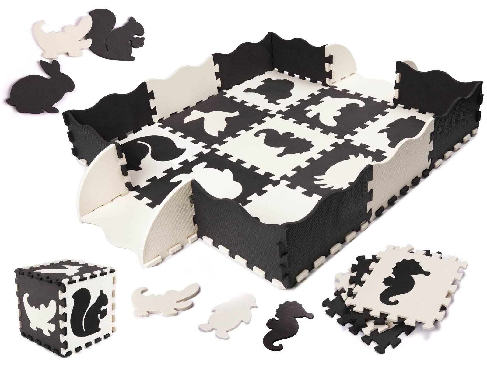 Pěnové puzzle podložka / ohrádka pro děti 25 kusů černá a bílá KX6270