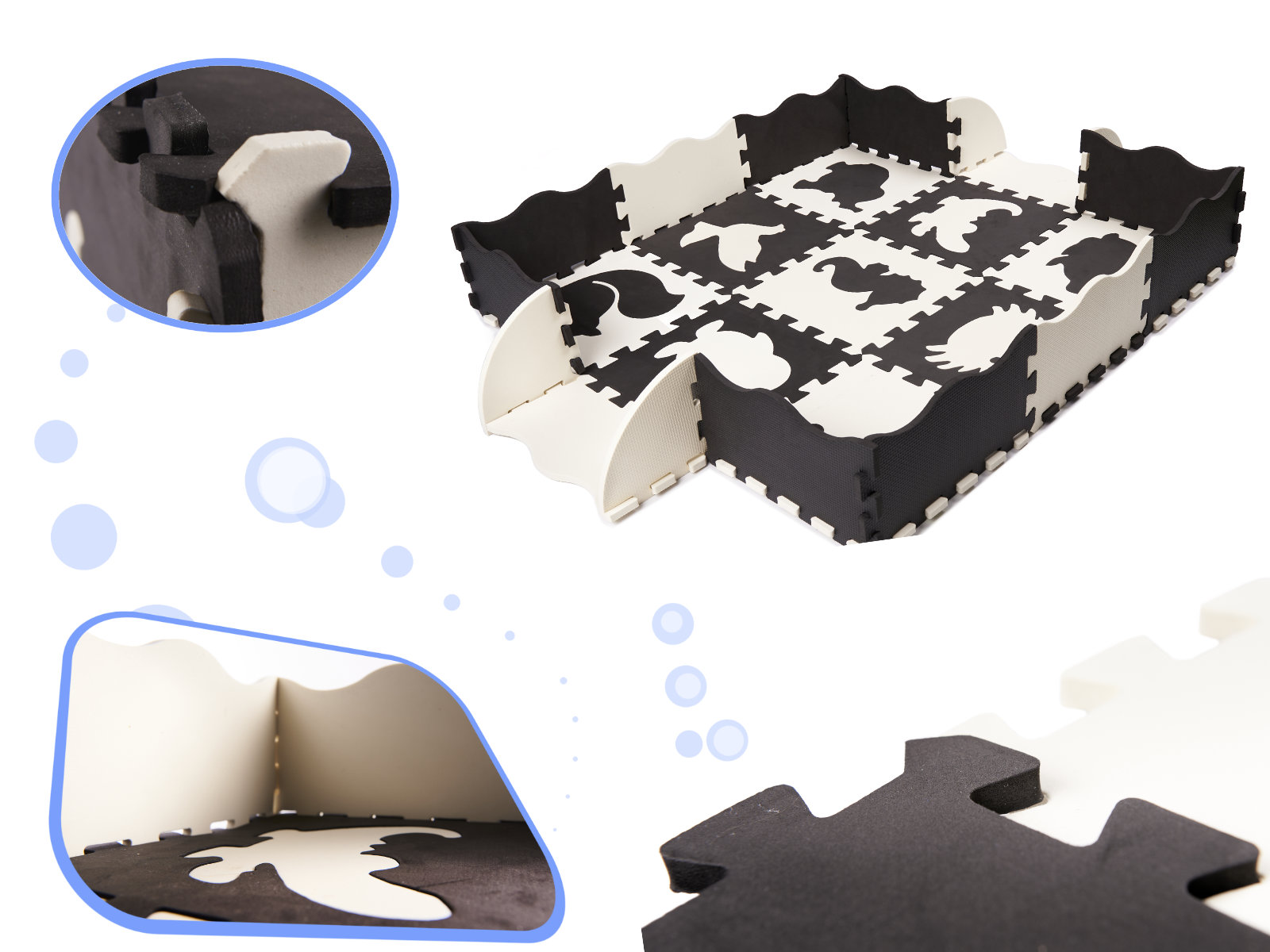 Pěnové puzzle podložka / ohrádka pro děti 25 kusů černá a bílá KX6270