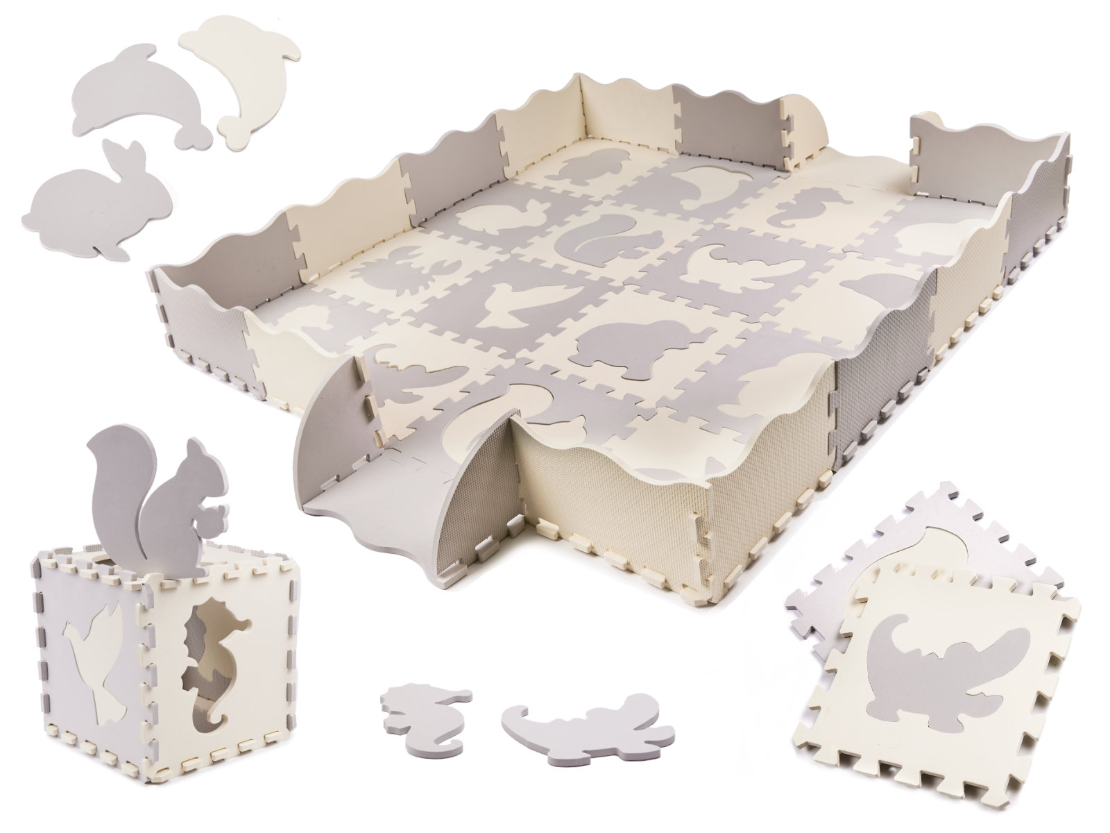 Schaumstoffpuzzle Baby Laufgittermatte 36 Teile grau-ecru