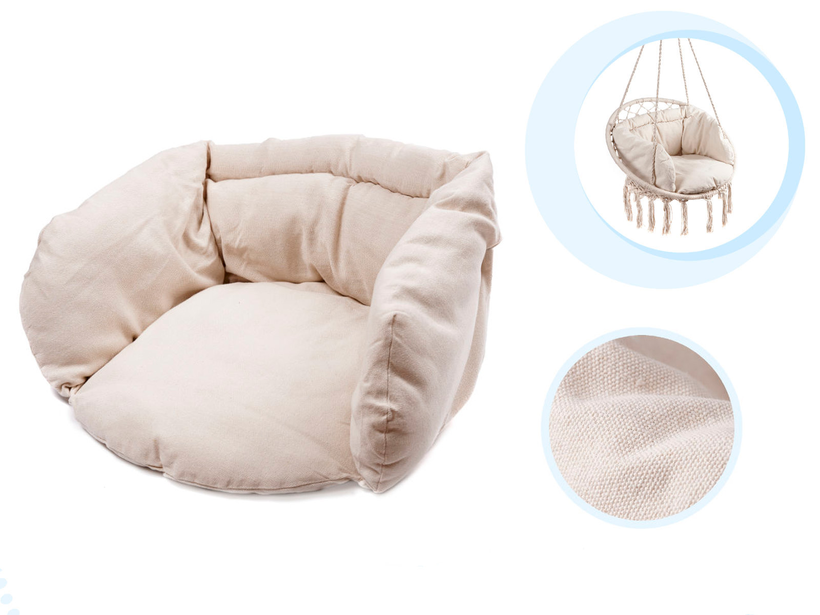 Houpací křeslo Čapí hnízdo s opěradlem ecru 80 cm + polštáře KX7629_1