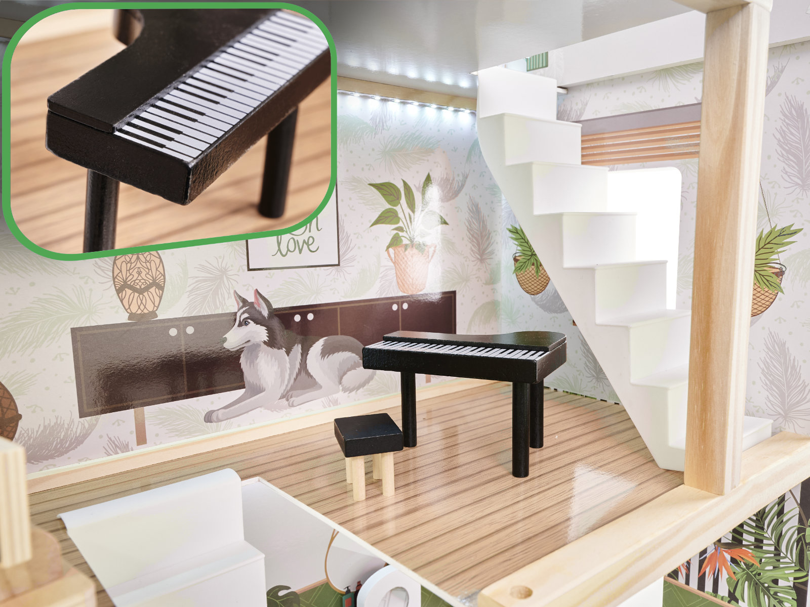 Dřevěný domeček pro panenky LULILO FLORO boho LED KX5944