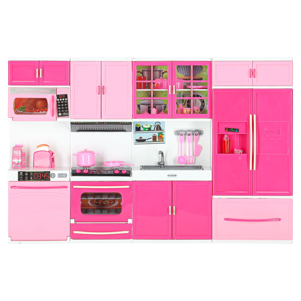 Nábytek pro panenky kuchyňka 4 segmenty LED zvuky KX6117