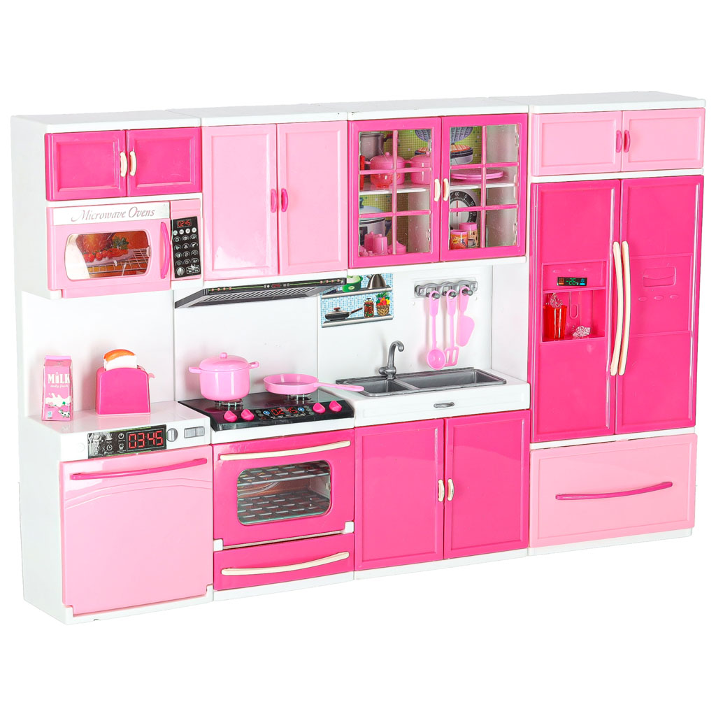Nábytek pro panenky kuchyňka 4 segmenty LED zvuky KX6117