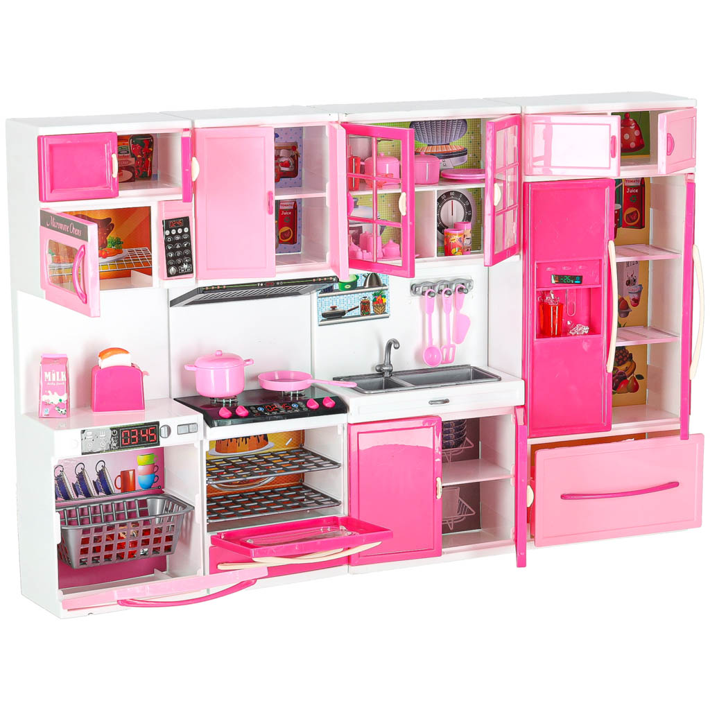 Nábytek pro panenky kuchyňka 4 segmenty LED zvuky KX6117