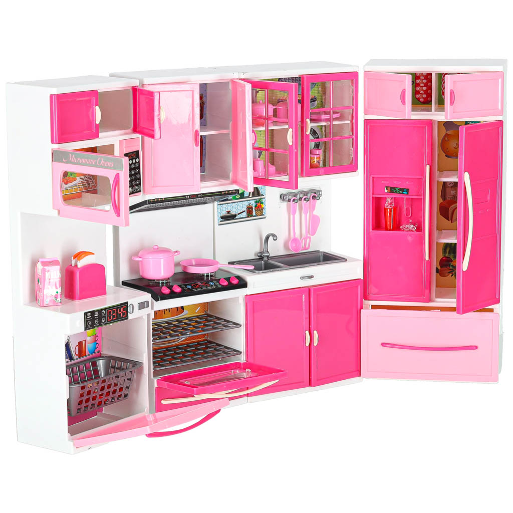 Nábytek pro panenky kuchyňka 4 segmenty LED zvuky KX6117