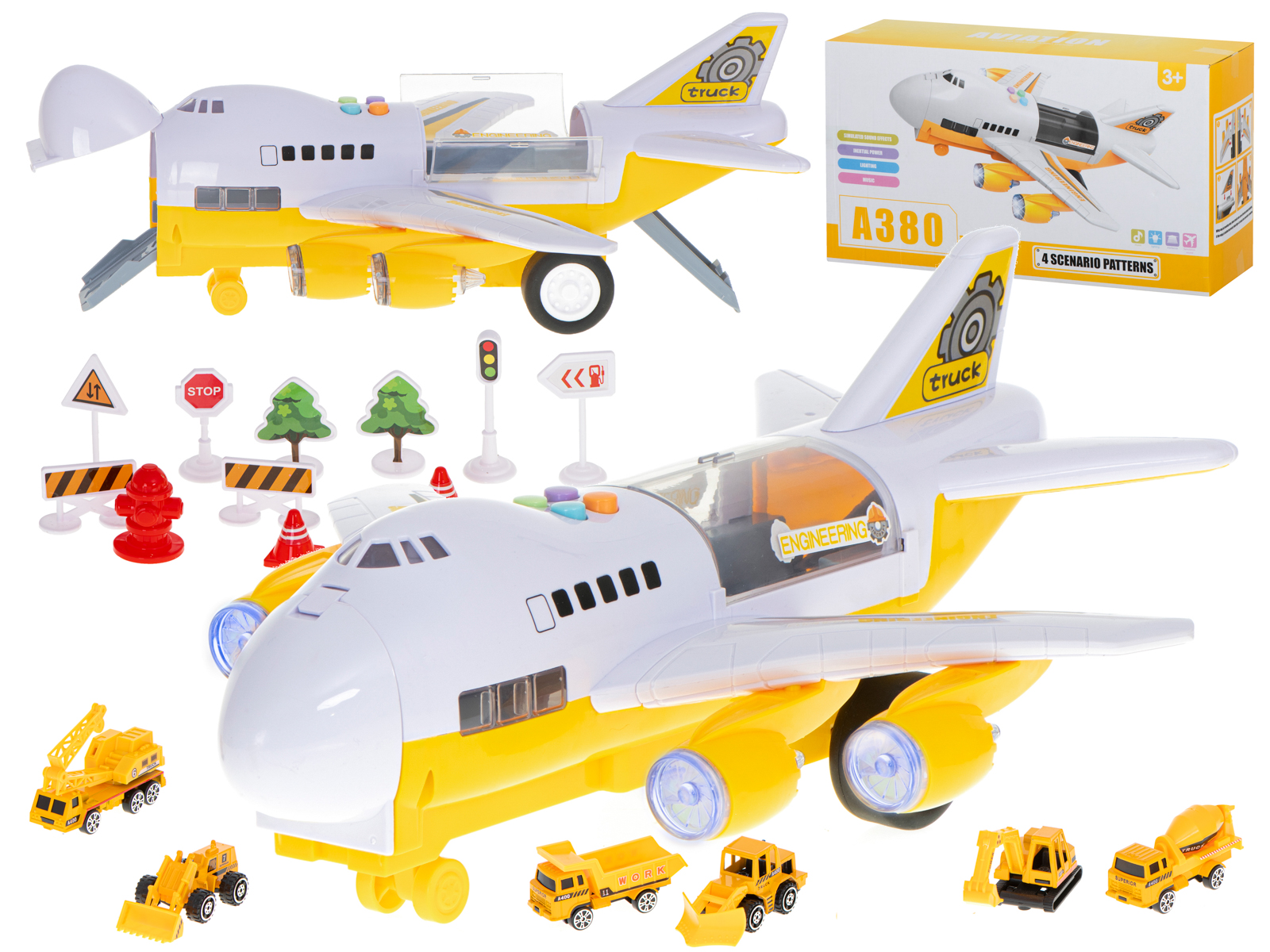 Letadlo Transporter + 6 vozů stavební vozidla boční/přední KX5987