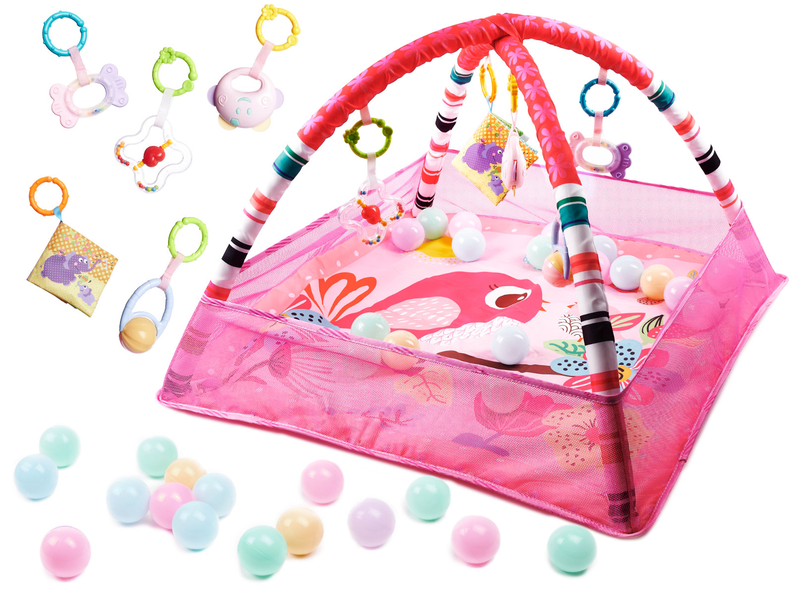 Pädagogischer Laufstall mit Bällen rosa