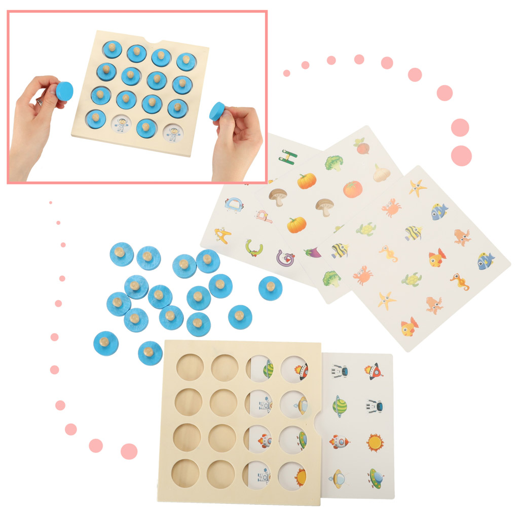 Dřevěná desková hra puzzle paměť + 4 karty KX5365