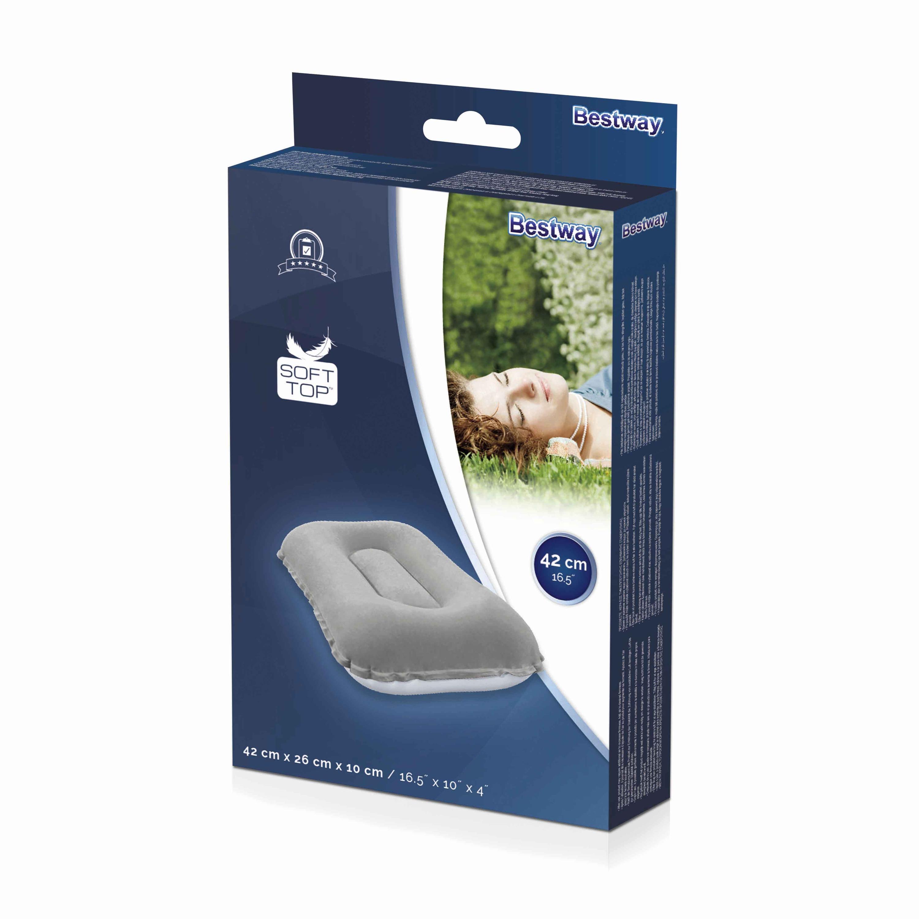 BESTWAY 67121 Cestovní nafukovací velurový polštář šedý KX5014