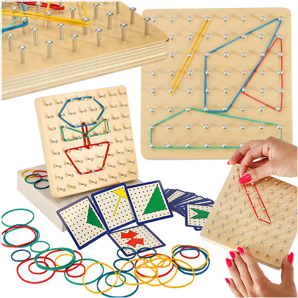 Geoboard geoplan dřevěná skládačka vytvářející tvary pomocí gumiček KX5177