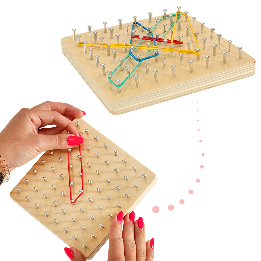 Geoboard geoplan dřevěná skládačka vytvářející tvary pomocí gumiček KX5177