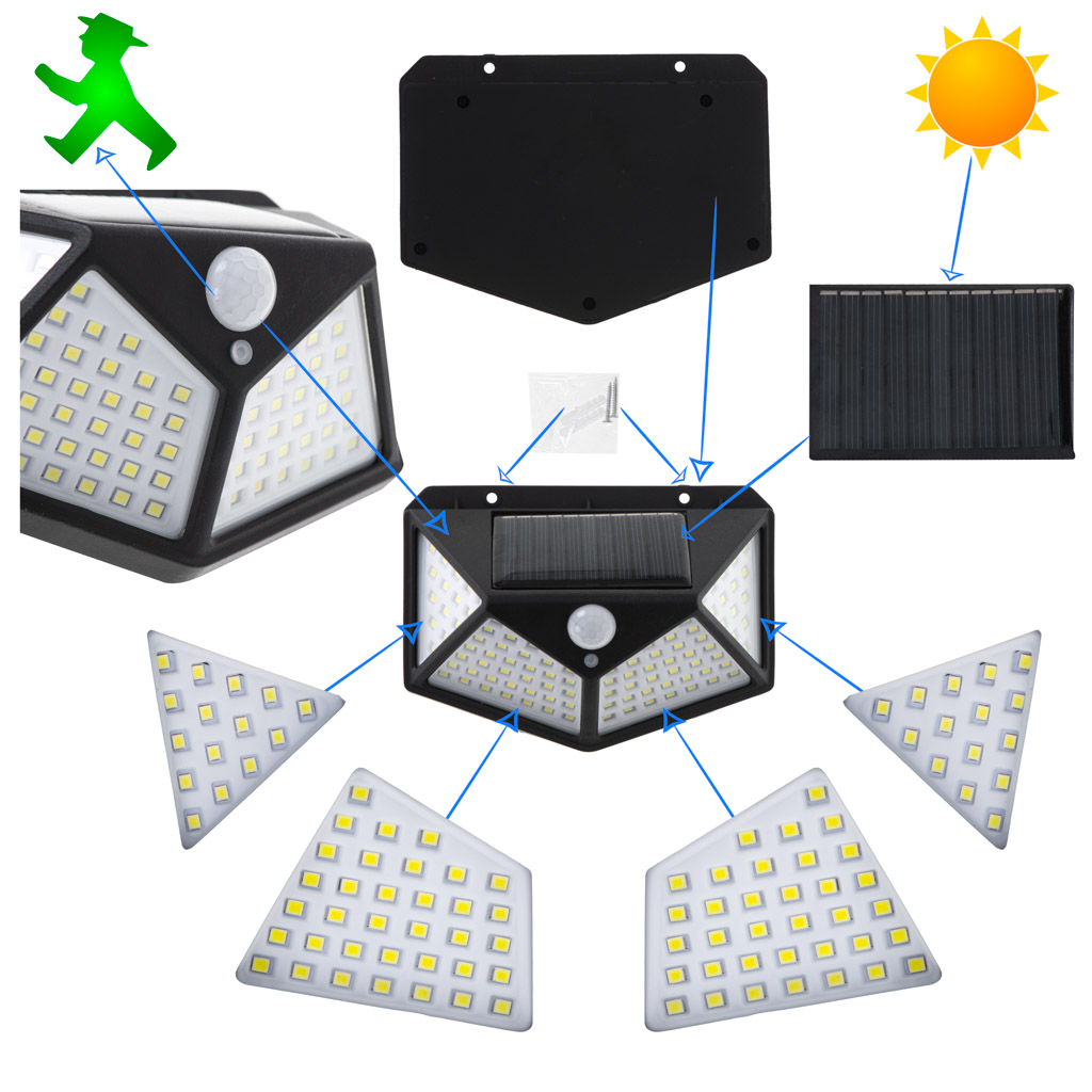 Solární lampa se senzorem pohybu a soumraku 100 LED KX5087