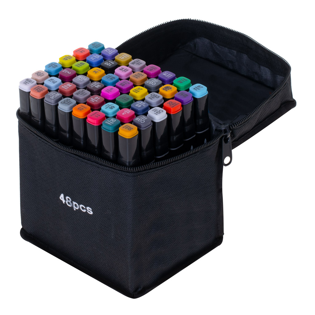 Doppelseitige Alkoholmarker im Etui 48 + Ständer