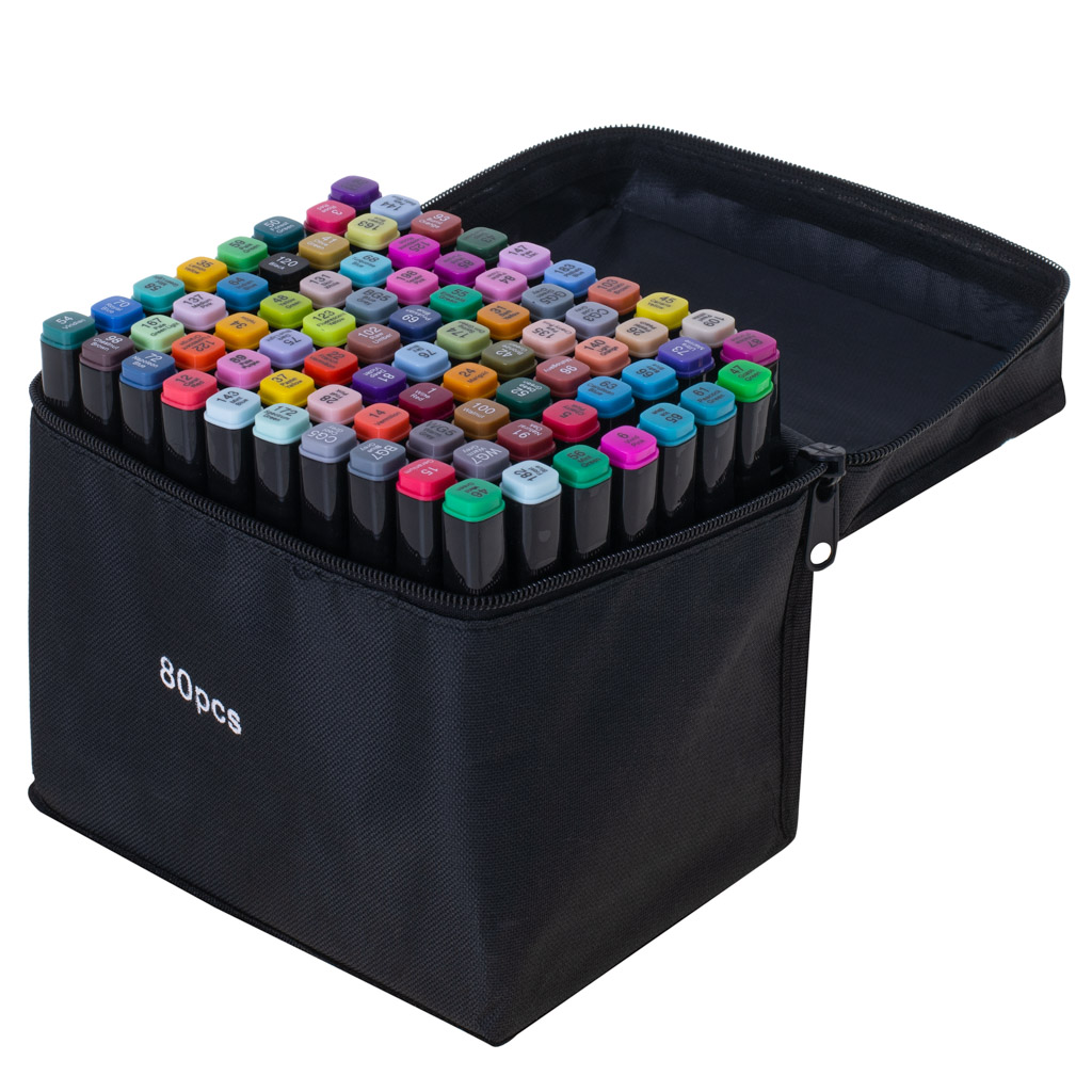Doppelseitige Alkoholmarker im Etui 80 + Ständer