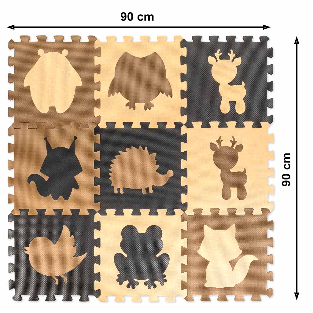 Pěnová podložka na puzzle pro děti 9el. béžovo-hnědo-černá 85cm x 85cm x 1cm KX5209