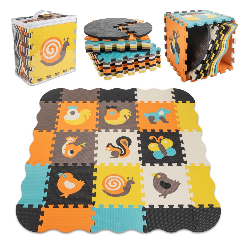 Schaumstoffpuzzle Laufgittermatte für Kinder 25 Stück bunte Tiere 114cm x 114cm x 1cm