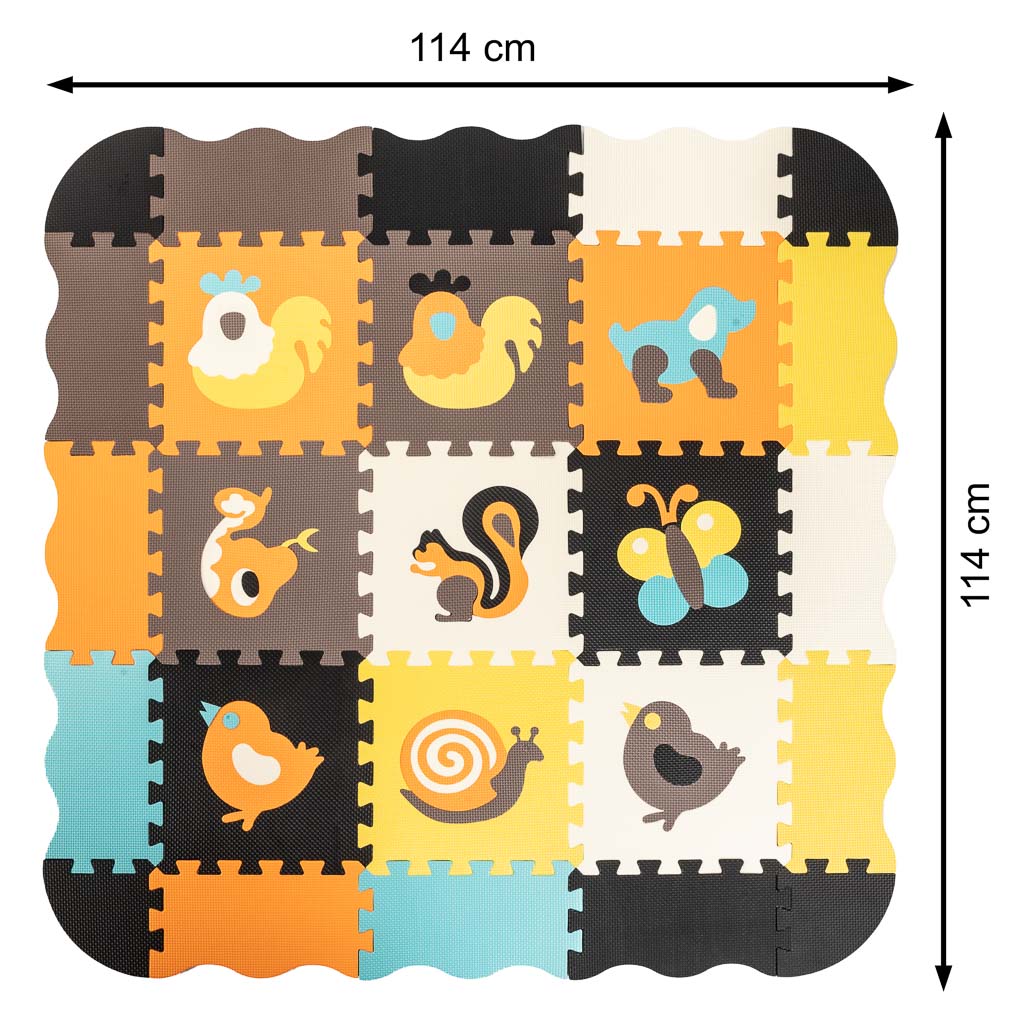 Pěnové puzzle podložka / ohrádka pro děti 25 ks barevných zvířat 114cm x 114cm x 1cm KX5210