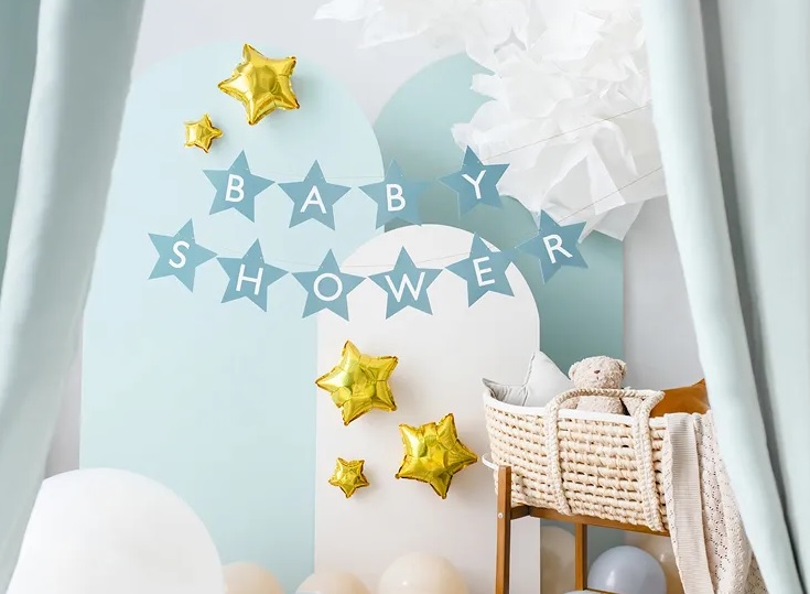 Banner znamení pro dětskou sprchu hvězdy světle modrá 290cm x 16,5cm KX4578