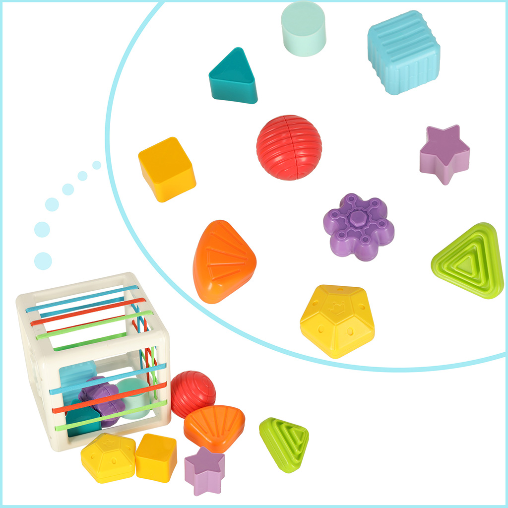 Flexibilní senzorická kostka se čtvercovými puzzle bloky a třídičem tvarů KX5466_2