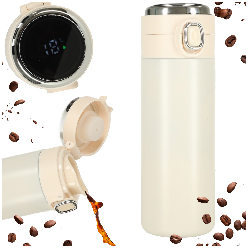 Termohrnek s náustkem LED termoska 420ml béžový KX4407_1
