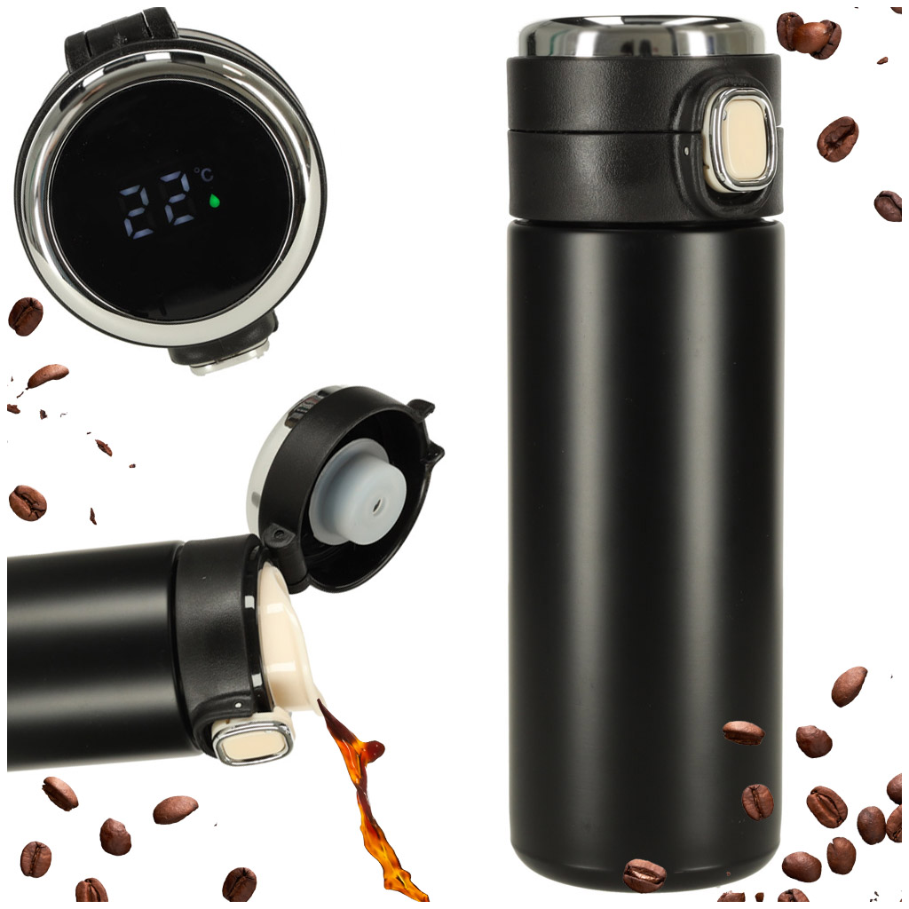Termohrnek s náustkem LED termoska 420ml černý KX4407