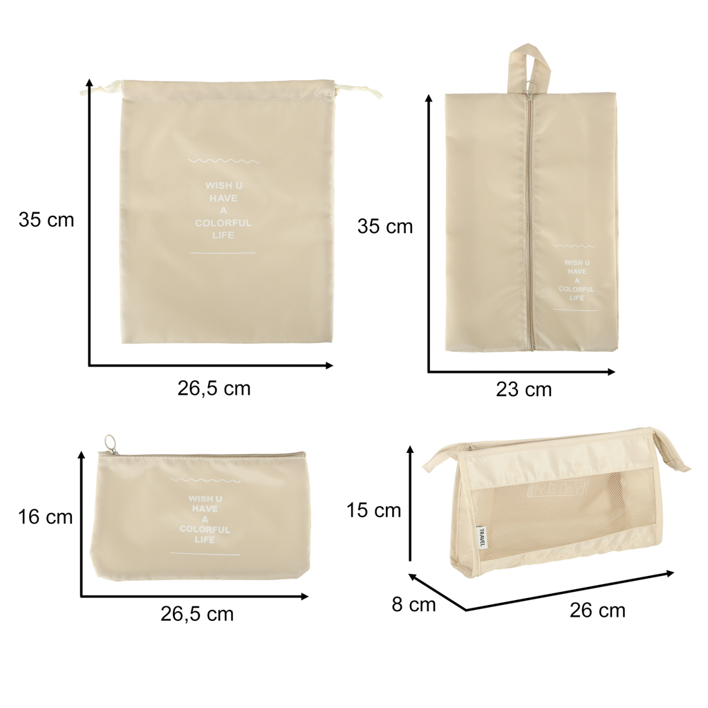 Organizéry do kufru cestovní sada 8 kusů příslušenství pro ukládání oděvů vodotěsné tašky taška na make-up taška na boty béžová KX4110
