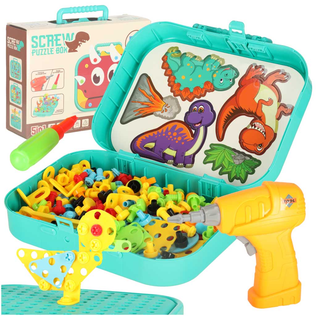 Klocki konstrukcyjne w walizce dinozaury. Hurt, import. Hurtownia