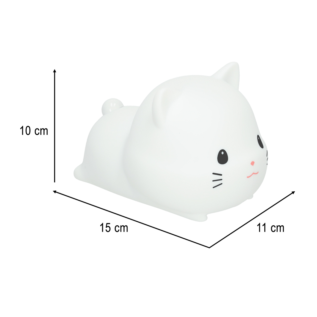 Silikonové noční světlo bílé RGB kočka leží KX3695