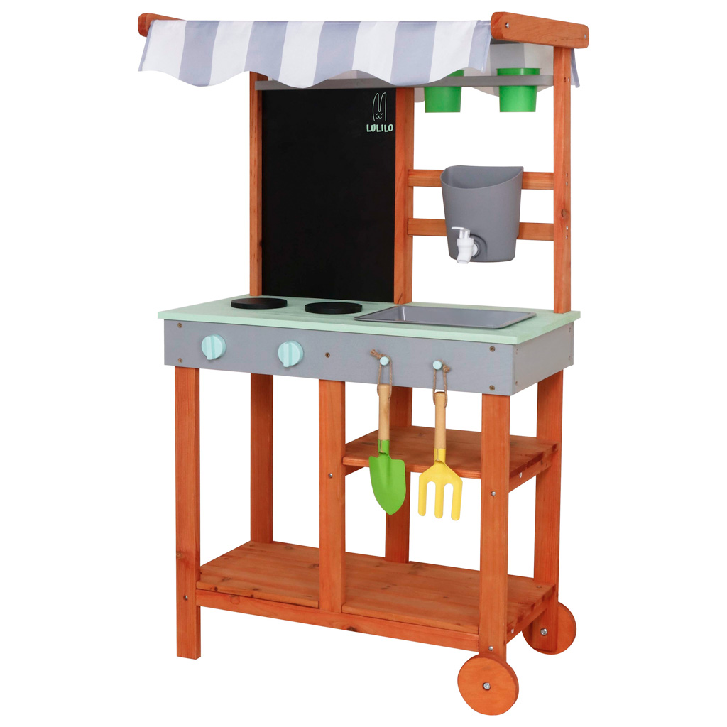 Dětská dřevěná zahradní bahenní kuchyňka letní Lulilo Sableto příslušenství 110,5cm KX3221