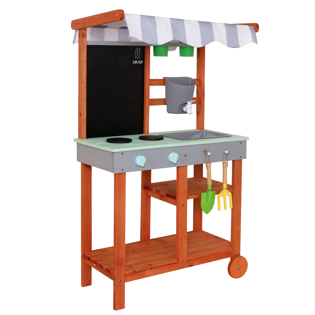 Dětská dřevěná zahradní bahenní kuchyňka letní Lulilo Sableto příslušenství 110,5cm KX3221